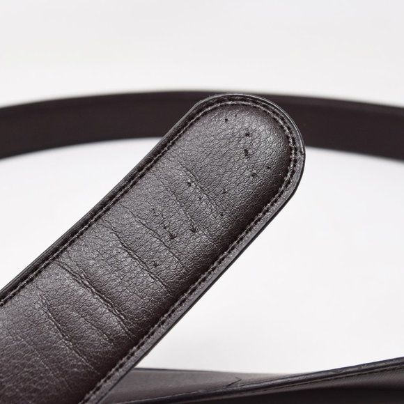Faux Leather Belt Men 61 65 Brown Career Professional Silvertone Buckle Preppy - Picture 9 of 12
